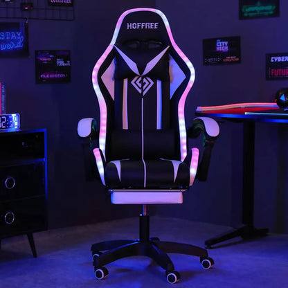 RGB Gaming Chair – Massage Gaming Chair with Bluetooth Speakers, Footrest & LED Lights Gaming Accessories