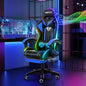 RGB Gaming Chair – Massage Gaming Chair with Bluetooth Speakers, Footrest & LED Lights Blue Gaming Accessories