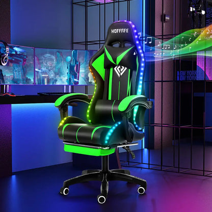 RGB Gaming Chair – Massage Gaming Chair with Bluetooth Speakers, Footrest & LED Lights Green Gaming Accessories