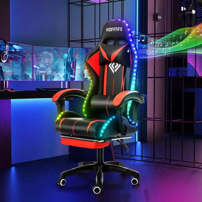 RGB Gaming Chair – Massage Gaming Chair with Bluetooth Speakers, Footrest & LED Lights Red Gaming Accessories