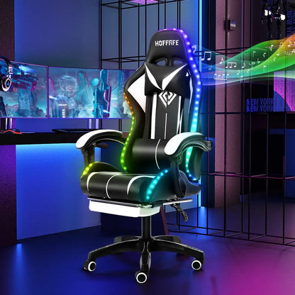 RGB Gaming Chair – Massage Gaming Chair with Bluetooth Speakers, Footrest & LED Lights White Gaming Accessories