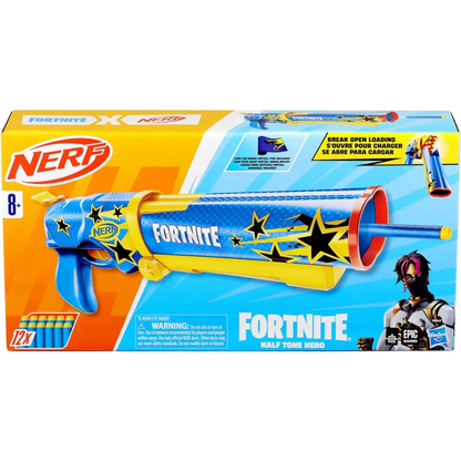 Nerf Fortnite Blaster – Half Tone Hero Wrap | Break Open Barrel, 12 Elite Darts Toy