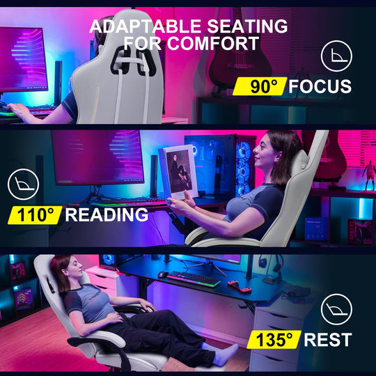 GTPLAYER Gaming Chair, Computer Chair with Footrest and Lumbar Support, Height Adjustable Game Chair with 360° - Swivel Seat and Headrest and for Office or Gaming (White) - Gapo Goods - 