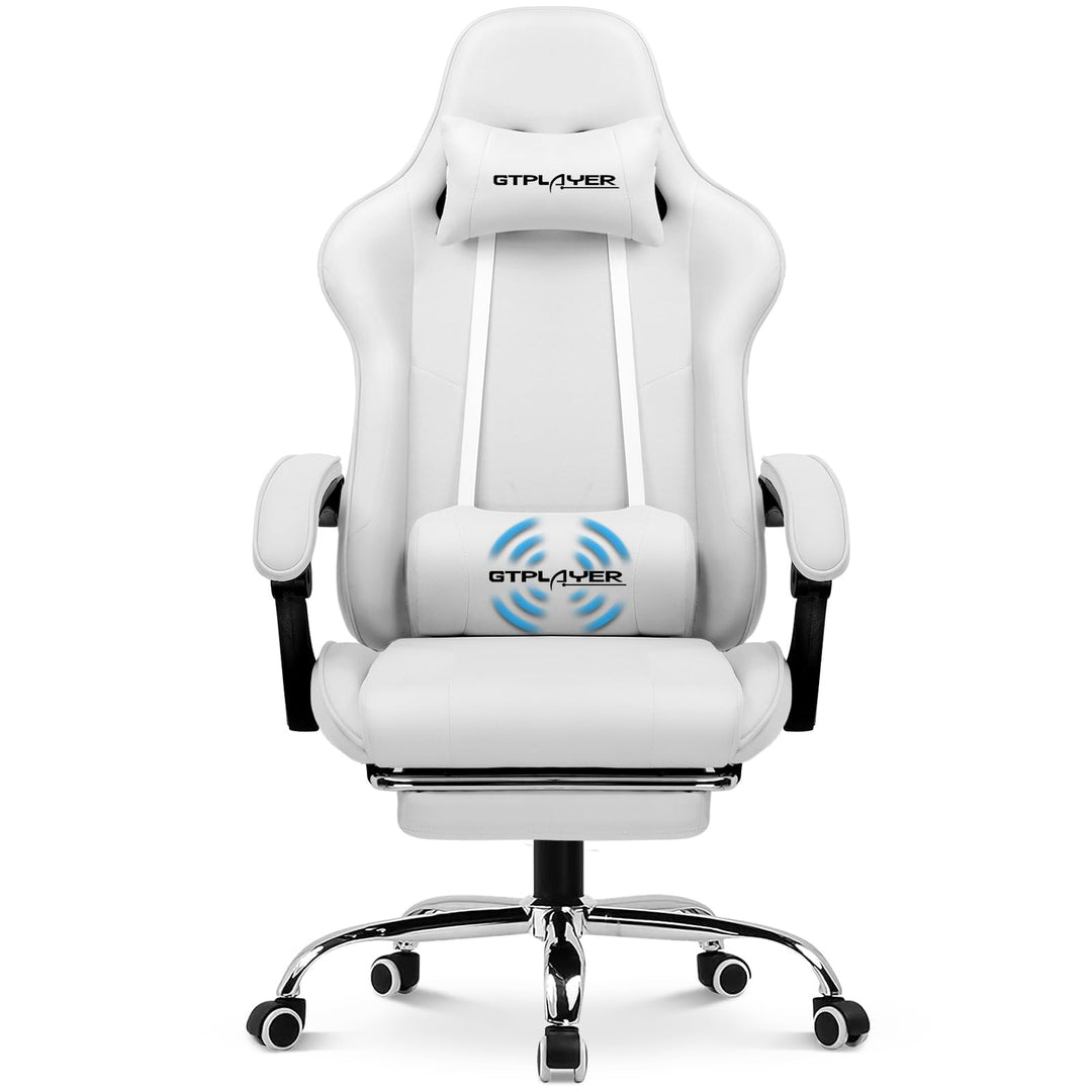 GTPLAYER Gaming Chair, Computer Chair with Footrest and Lumbar Support, Height Adjustable Game Chair with 360° - Swivel Seat and Headrest and for Office or Gaming (White) - Gapo Goods - 