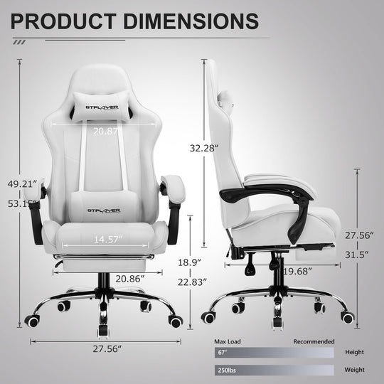 GTPLAYER Gaming Chair, Computer Chair with Footrest and Lumbar Support, Height Adjustable Game Chair with 360° - Swivel Seat and Headrest and for Office or Gaming (White) - Gapo Goods - 