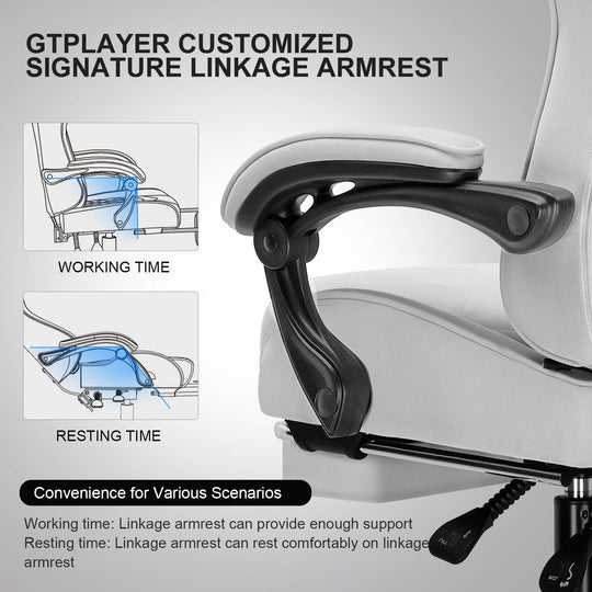 GTPLAYER Gaming Chair, Computer Chair with Footrest and Lumbar Support, Height Adjustable Game Chair with 360° - Swivel Seat and Headrest and for Office or Gaming (White) - Gapo Goods - 