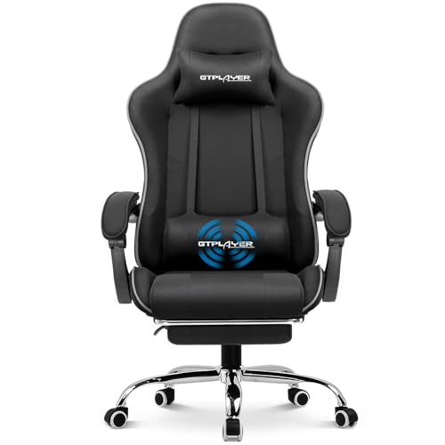 GTPLAYER Gaming Chair, Computer Chair with Footrest and Lumbar Support, Height Adjustable Game Chair with 360° - Swivel Seat and Headrest and for Office or Gaming (White) - Gapo Goods - 