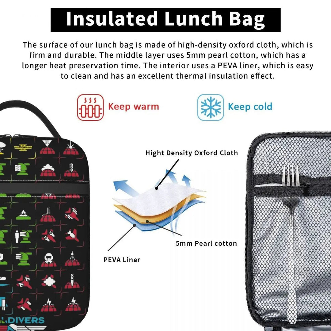 Helldivers Stratagem Icon Insulated Lunch Bags, Helldivers 2 Video Game Food Container Bags, and Portable Thermal Cooler Lunch Boxes - Gapo Goods - Backpack