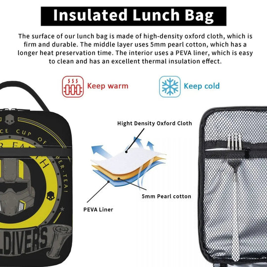 Helldivers Video Game Insulated Lunch Bag, Cooler Bag, Meal Container, Portable Lunch Box Tote, Food Handbag for Work and Outdoor Activities - Gapo Goods - Backpack