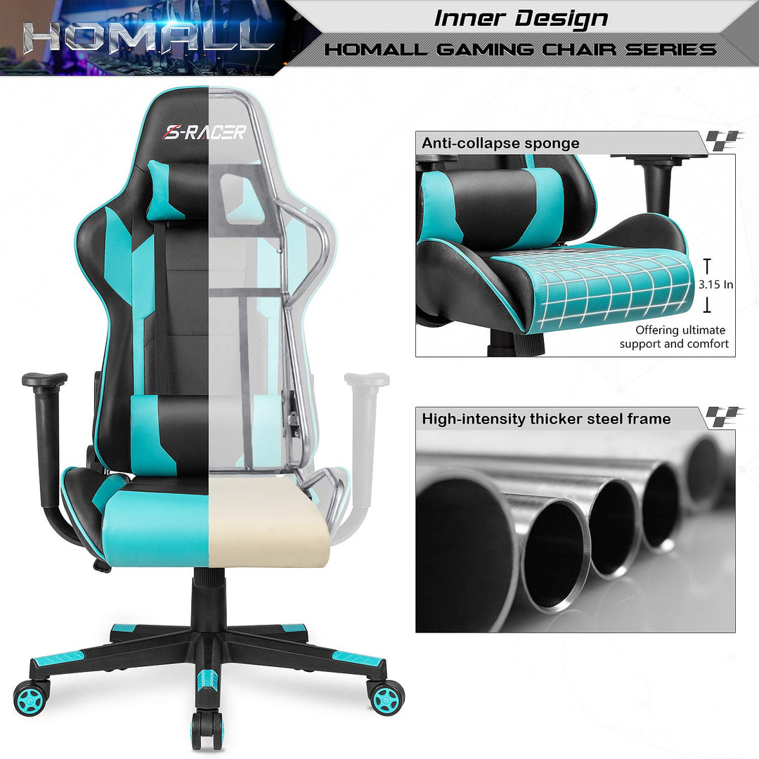 Homall Gaming Chair, Office Chair High Back Computer Chair Leather Desk Chair Racing Executive Ergonomic Adjustable Swivel Task Chair with Headrest and Lumbar Support (White) - Gapo Goods - 