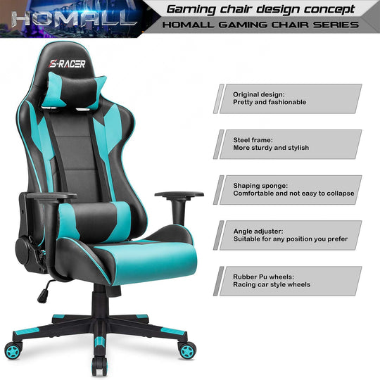 Homall Gaming Chair, Office Chair High Back Computer Chair Leather Desk Chair Racing Executive Ergonomic Adjustable Swivel Task Chair with Headrest and Lumbar Support (White) - Gapo Goods - 