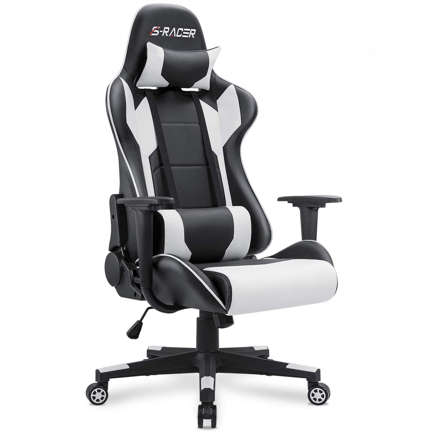 Homall Gaming Chair, Office Chair High Back Computer Chair Leather Desk Chair Racing Executive Ergonomic Adjustable Swivel Task Chair with Headrest and Lumbar Support (White) - Gapo Goods - 