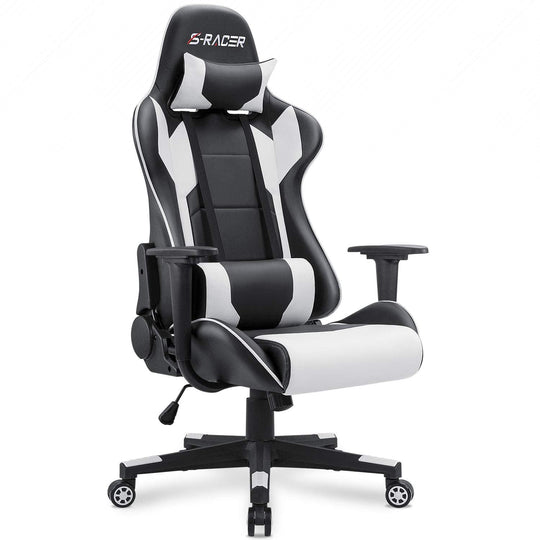 Homall Gaming Chair, Office Chair High Back Computer Chair Leather Desk Chair Racing Executive Ergonomic Adjustable Swivel Task Chair with Headrest and Lumbar Support (White) - Gapo Goods - 