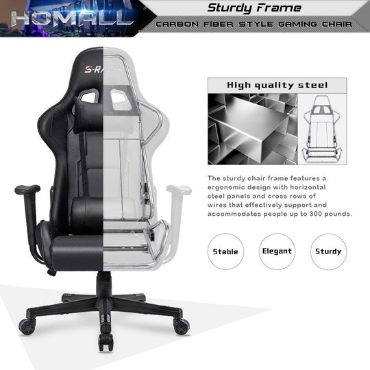 Homall Gaming Chair, Office Chair High Back Computer Chair Leather Desk Chair Racing Executive Ergonomic Adjustable Swivel Task Chair with Headrest and Lumbar Support (White) - Gapo Goods - 