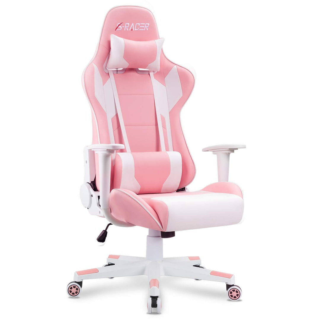 Homall Gaming Chair, Office Chair High Back Computer Chair Leather Desk Chair Racing Executive Ergonomic Adjustable Swivel Task Chair with Headrest and Lumbar Support (White) - Gapo Goods - 