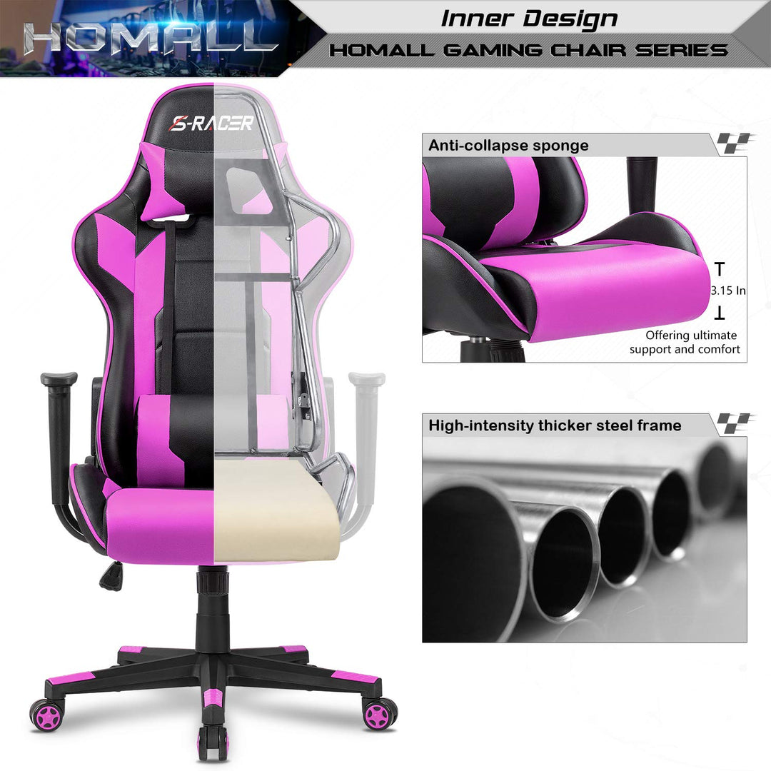 Homall Gaming Chair, Office Chair High Back Computer Chair Leather Desk Chair Racing Executive Ergonomic Adjustable Swivel Task Chair with Headrest and Lumbar Support (White) - Gapo Goods - 