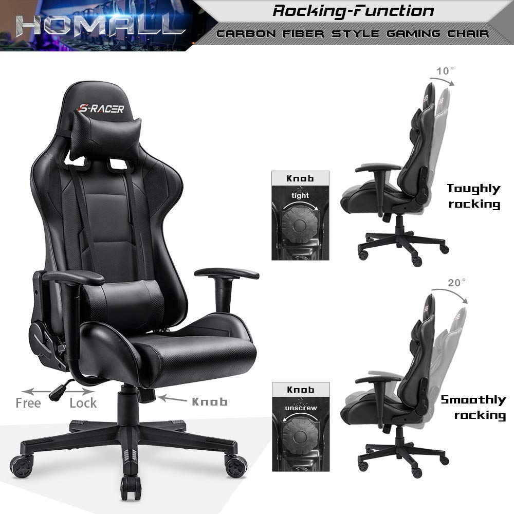 Homall Gaming Chair, Office Chair High Back Computer Chair Leather Desk Chair Racing Executive Ergonomic Adjustable Swivel Task Chair with Headrest and Lumbar Support (White) - Gapo Goods - 