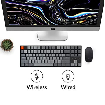 Keychron K8 80% Layout Bluetooth Wireless Mechanical Keyboard, Tenkeyless 87 Keys/USB C/White Backlit/Gateron G Pro Brown Switch/N-Key Rollover, TKL Gaming Keyboard for Mac Windows