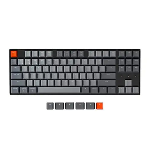 Keychron K8 80% Layout Bluetooth Wireless Mechanical Keyboard, Tenkeyless 87 Keys/USB C/White Backlit/Gateron G Pro Brown Switch/N-Key Rollover, TKL Gaming Keyboard for Mac Windows Gateron Brown Switch