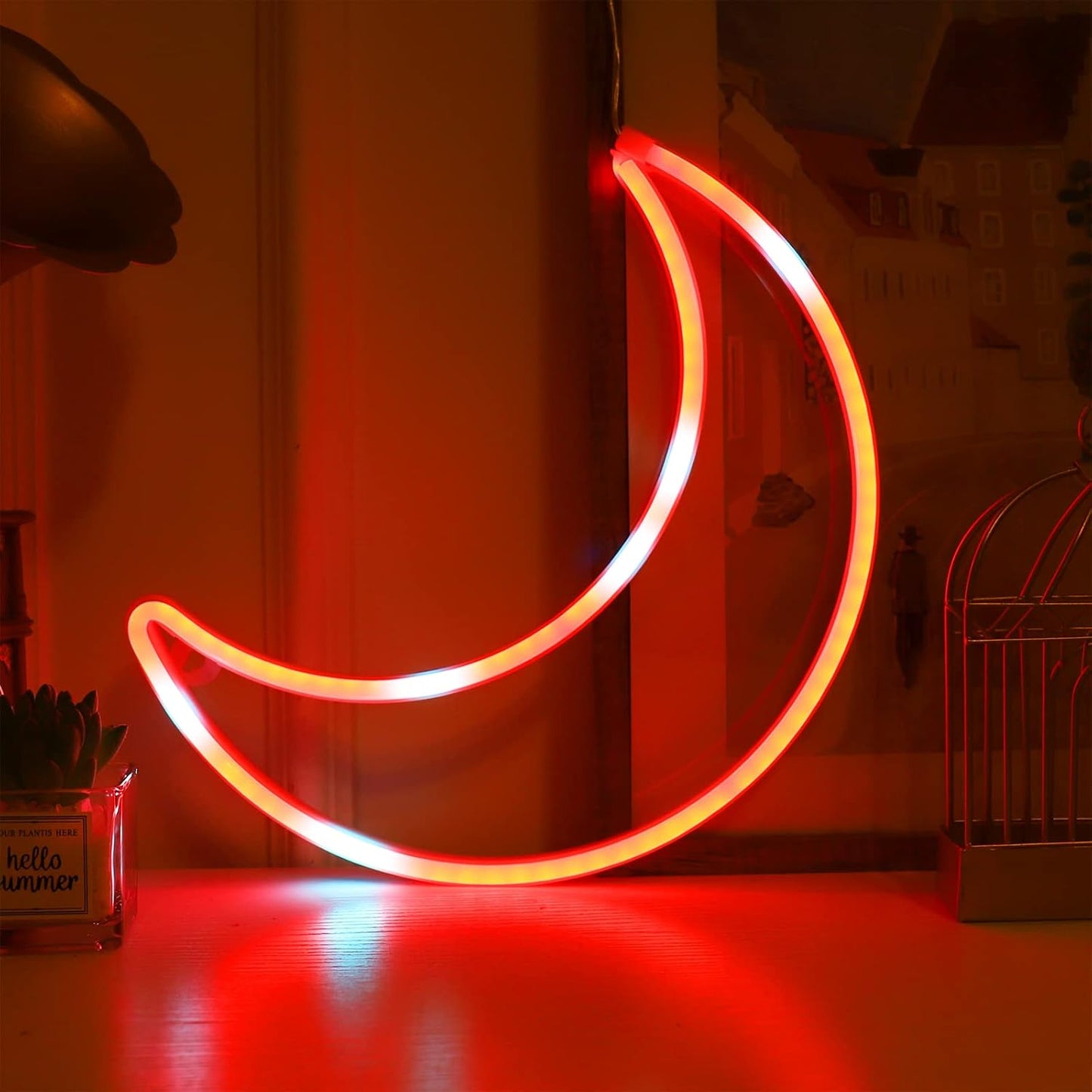 LED Pink Moon Neon Light, Cute Neon Moon Sign,Christmas Room Decor Battery or USB Powered 5V Art LED Decorative Lights Night Lights Indoor for Home, Bedroom, Office,Dorm,Party (Pink Moon) - Gapo Goods - 