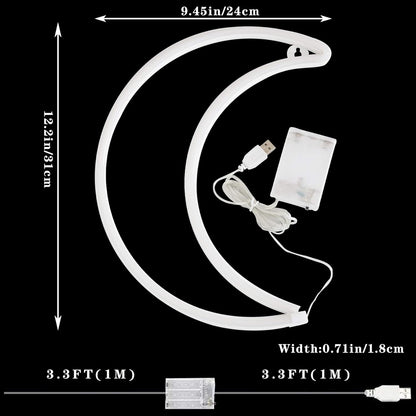 LED Pink Moon Neon Light, Cute Neon Moon Sign,Christmas Room Decor Battery or USB Powered 5V Art LED Decorative Lights Night Lights Indoor for Home, Bedroom, Office,Dorm,Party (Pink Moon) - Gapo Goods - 