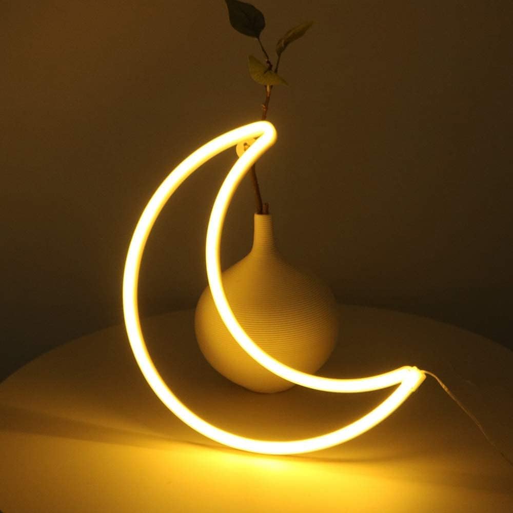 LED Pink Moon Neon Light, Cute Neon Moon Sign,Christmas Room Decor Battery or USB Powered 5V Art LED Decorative Lights Night Lights Indoor for Home, Bedroom, Office,Dorm,Party (Pink Moon) - Gapo Goods - 