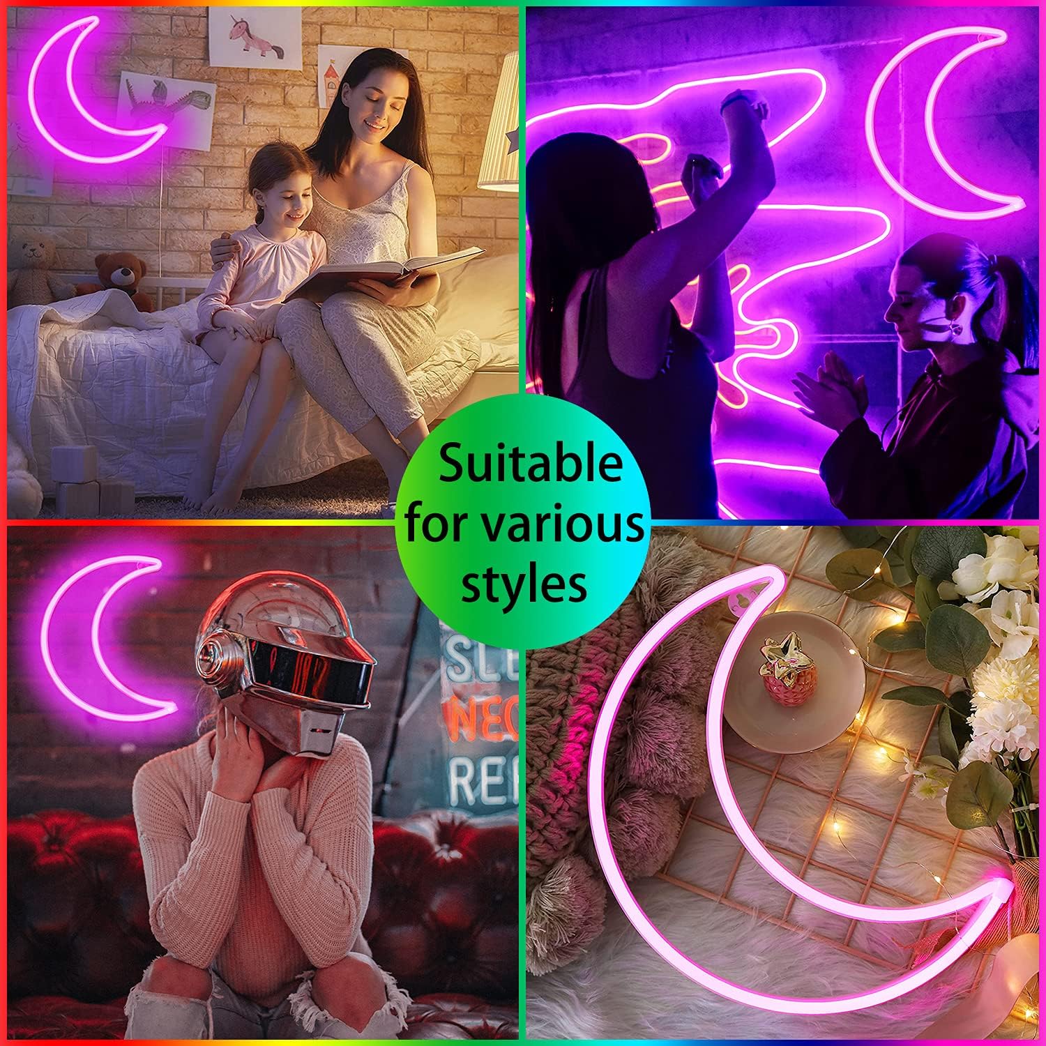 LED Pink Moon Neon Light, Cute Neon Moon Sign,Christmas Room Decor Battery or USB Powered 5V Art LED Decorative Lights Night Lights Indoor for Home, Bedroom, Office,Dorm,Party (Pink Moon) - Gapo Goods - 