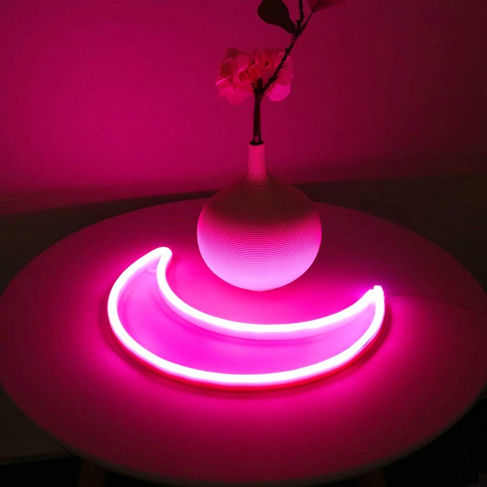 LED Pink Moon Neon Light, Cute Neon Moon Sign,Christmas Room Decor Battery or USB Powered 5V Art LED Decorative Lights Night Lights Indoor for Home, Bedroom, Office,Dorm,Party (Pink Moon) - Gapo Goods - 