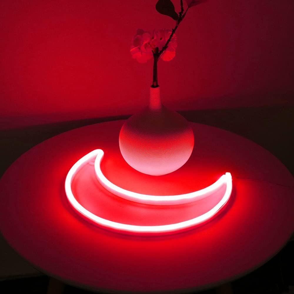 LED Pink Moon Neon Light, Cute Neon Moon Sign,Christmas Room Decor Battery or USB Powered 5V Art LED Decorative Lights Night Lights Indoor for Home, Bedroom, Office,Dorm,Party (Pink Moon) - Gapo Goods - 