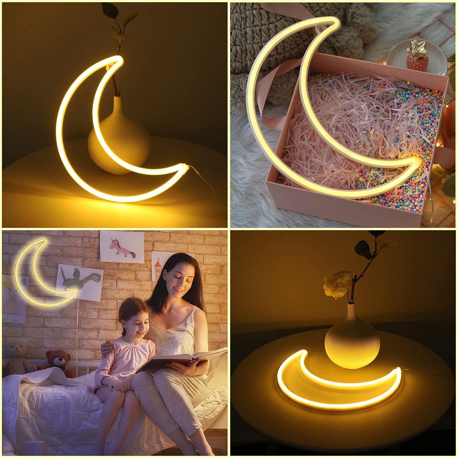 LED Pink Moon Neon Light, Cute Neon Moon Sign,Christmas Room Decor Battery or USB Powered 5V Art LED Decorative Lights Night Lights Indoor for Home, Bedroom, Office,Dorm,Party (Pink Moon) - Gapo Goods - 