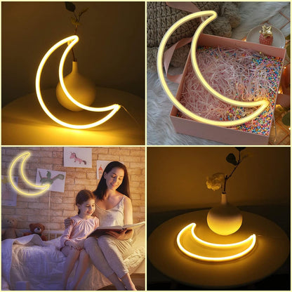 LED Pink Moon Neon Light, Cute Neon Moon Sign,Christmas Room Decor Battery or USB Powered 5V Art LED Decorative Lights Night Lights Indoor for Home, Bedroom, Office,Dorm,Party (Pink Moon) - Gapo Goods - 