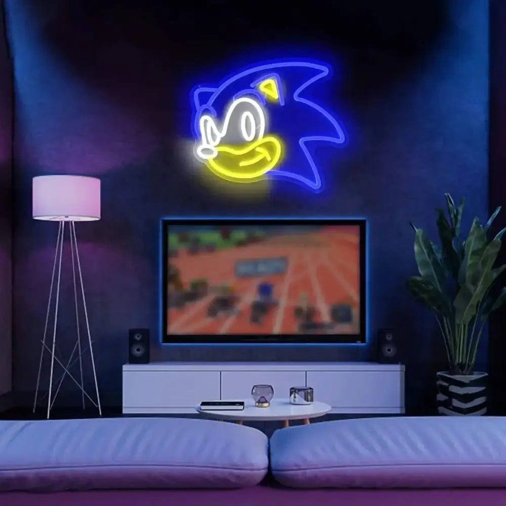 Sonic Neon Sign - Bright Blue LED Neon Light for Retro Gaming Decor Home Decor