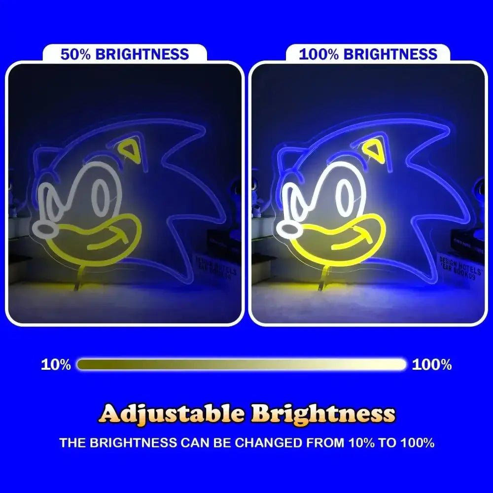 Sonic Neon Sign - Bright Blue LED Neon Light for Retro Gaming Decor Home Decor