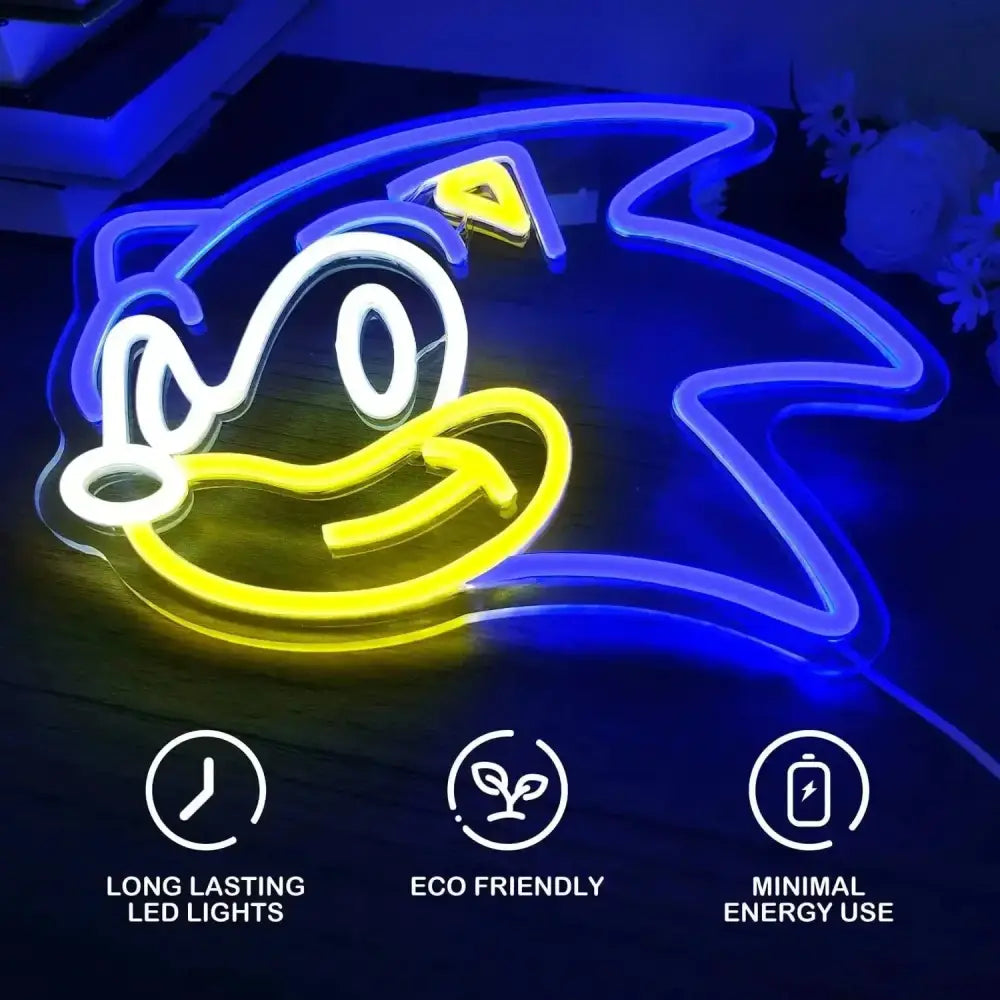 Sonic Neon Sign - Bright Blue LED Neon Light for Retro Gaming Decor Home Decor