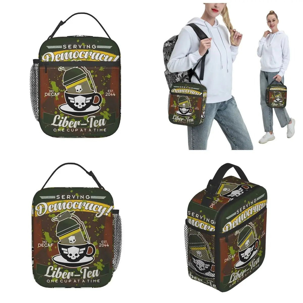 Liber Tea Helldivers 2 offers insulated lunch bags that are leakproof and perfect as a meal container - Gapo Goods - Backpack