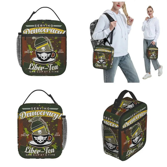 Liber Tea Helldivers 2 offers insulated lunch bags that are leakproof and perfect as a meal container - Gapo Goods - Backpack