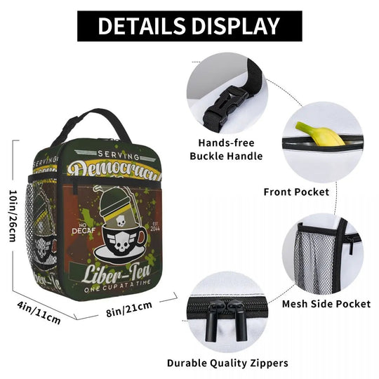 Liber Tea Helldivers 2 offers insulated lunch bags that are leakproof and perfect as a meal container - Gapo Goods - Backpack