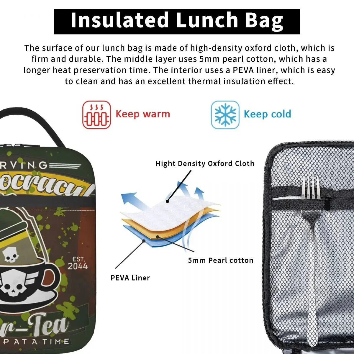 Liber Tea Helldivers 2 offers insulated lunch bags that are leakproof and perfect as a meal container - Gapo Goods - Backpack