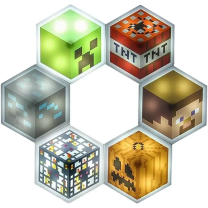 Paladone Minecraft Officially Licensed LED Hexagon Block Light Customizable Iconic Gamer Decor for Boys Room, Wall Mounting Remote or Touch Control Gaming Accessory Gift - Creeper, TNT and Steve