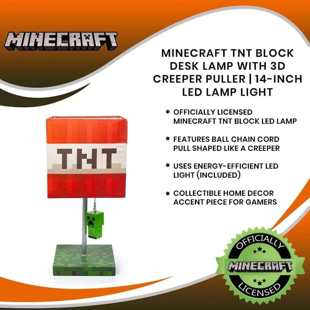 Minecraft TNT Desk Lamp – 14-Inch LED Block with 3D Creeper Puller Light Home Decor