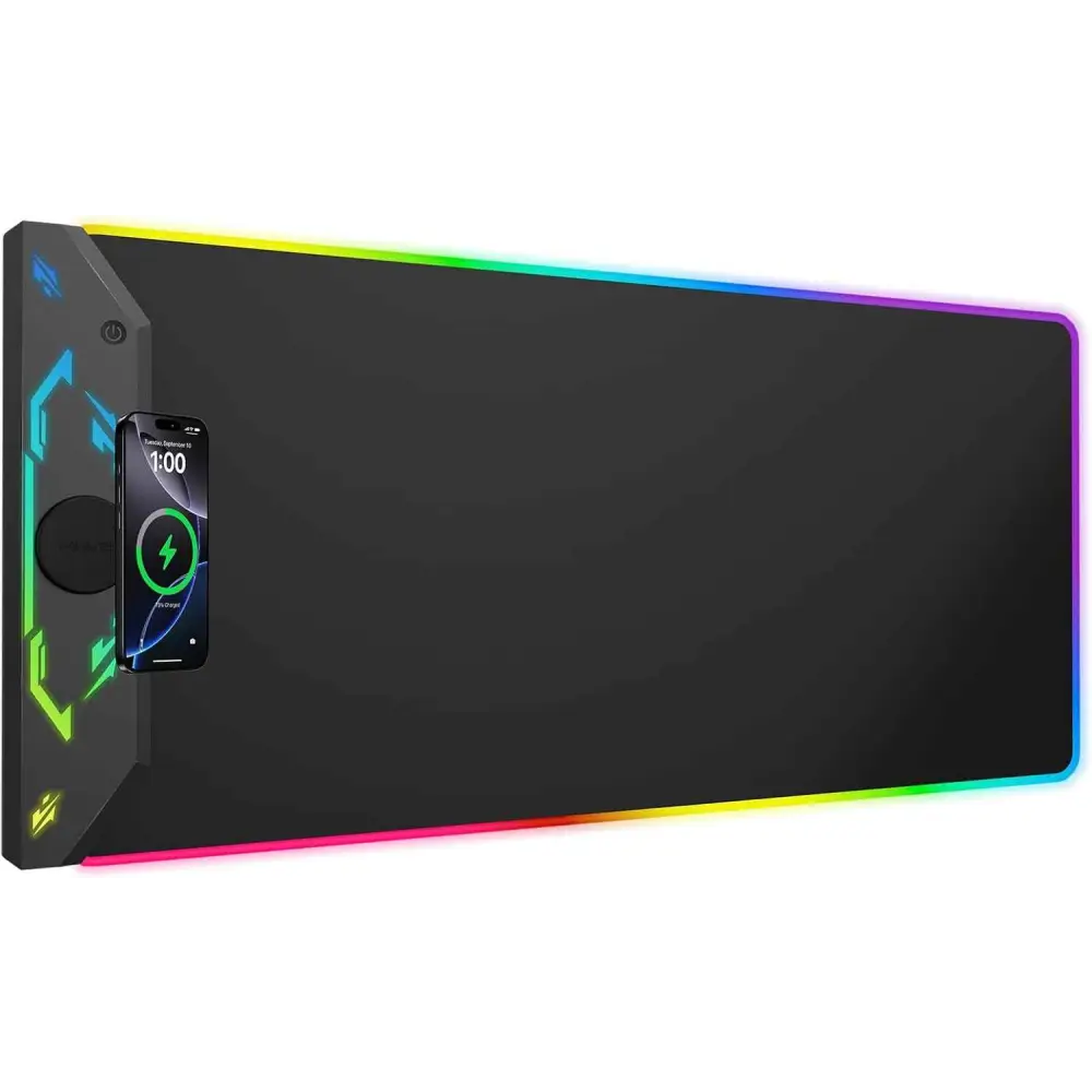 Magnetic Wireless Mouse Pad – Large Gaming Desk Mat with RGB Light Effects