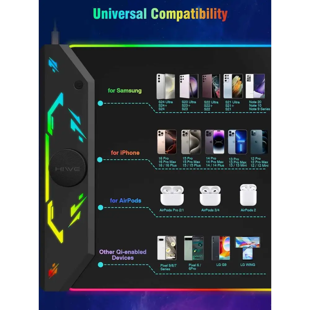 Magnetic Wireless Mouse Pad – Large Gaming Desk Mat with RGB Light Effects