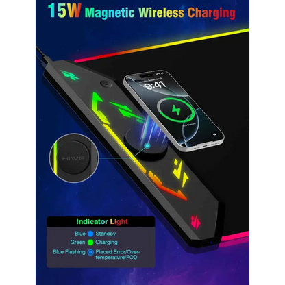 Magnetic Wireless Mouse Pad – Large Gaming Desk Mat with RGB Light Effects