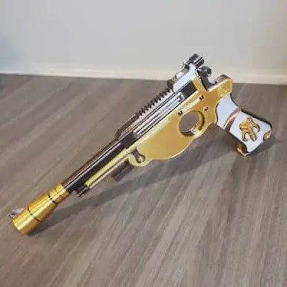 Customizable Mandalorian Blaster Actual Size with Stand Gold with White