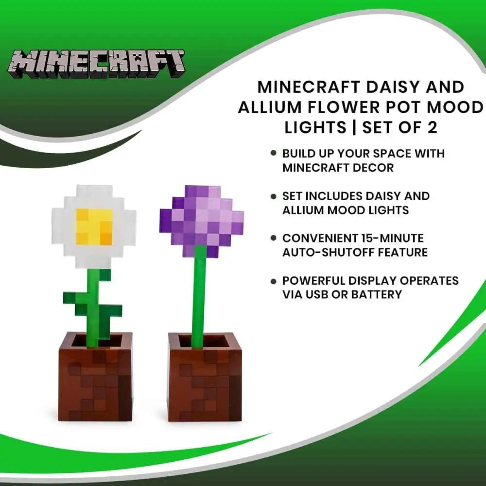 Minecraft Flower Pot Lights – Daisy & Allium LED Mood Lights for Gaming Room Decor Home Decor
