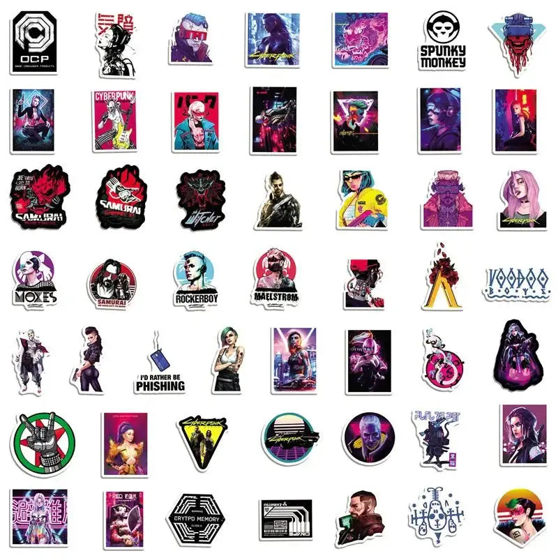 Cyberpunk Stickers - Waterproof Sci-Fi Techno Sticker Set | Durable Gamer Accessories Paper products