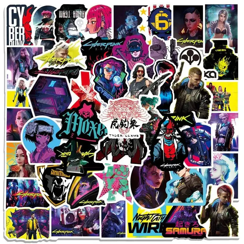 Cyberpunk Stickers - Waterproof Sci-Fi Techno Sticker Set | Durable Gamer Accessories Paper products