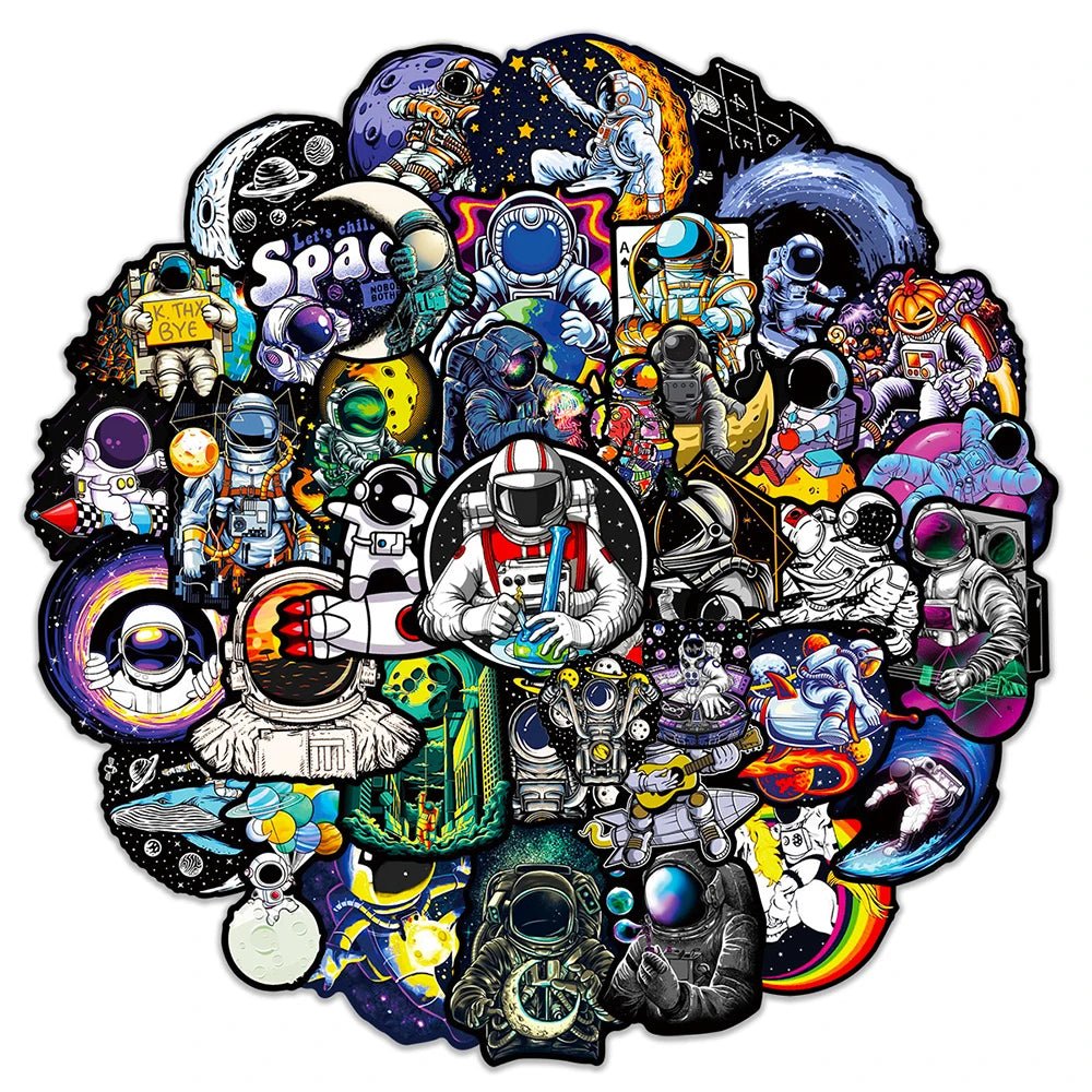 Outer Space Astronaut Cartoon Stickers - Gapo Goods - 
