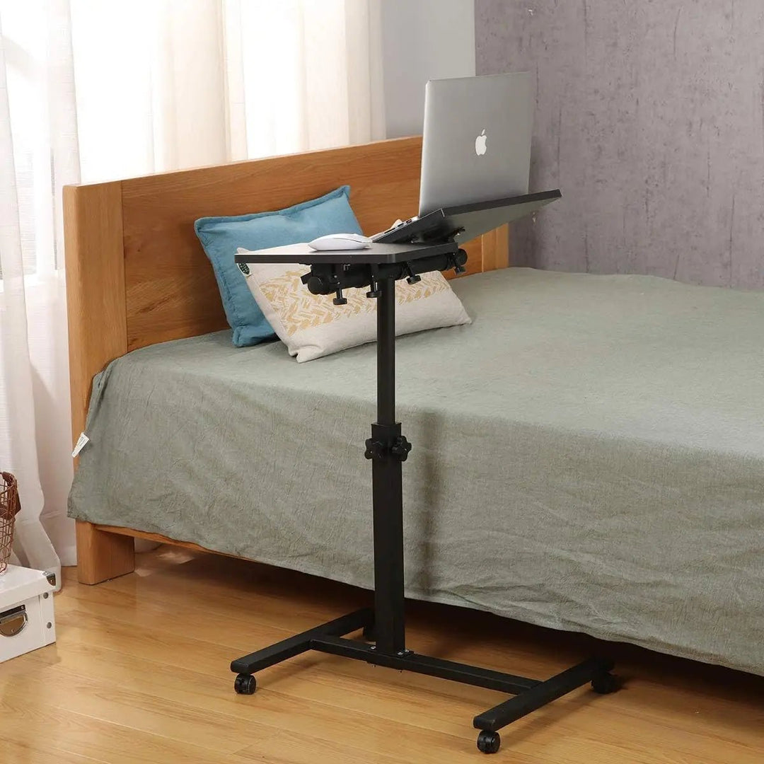 Overbed Bedside Desk Mobile Rolling Laptop Stand Tilting Overbed Table with Wheels Height Adjustable Tray Table for Laptop Bed Sofa Side Table (Black) - Gapo Goods - 