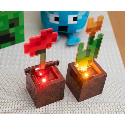 Minecraft Orange Tulip and Poppy Flower Pot Mood Lights, Set of 2 | Nightstand Table Lamp with LED Light for Bedroom, Desk, Living Room | Home Decor Room Essentials | Video Game Gifts And Collectibles